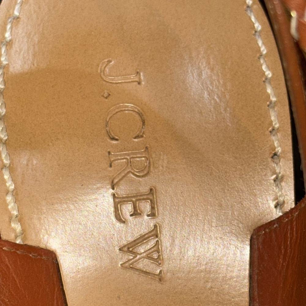 J. Crew Raffia Ankle Tie Block Heel Sandal Size 7 Tan/Pink/Gold - Picture 12 of 15